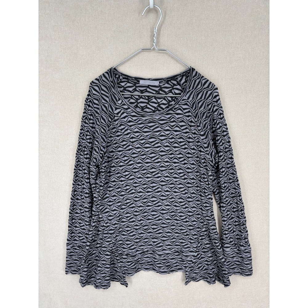 Cut Loose Blouse Womens M Black Gray Textured Wavy Stretch Puckered Pullover